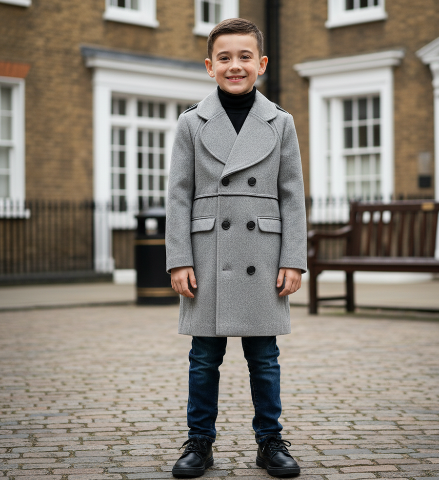 boys Winter Wool Coat 3-12Y long  Double Breasted Military Style Warm 2025 new