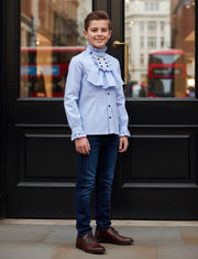 Boys' Light Blue Shirt  Vintage Style  Removable Collar party top 4–14 Y XMAS