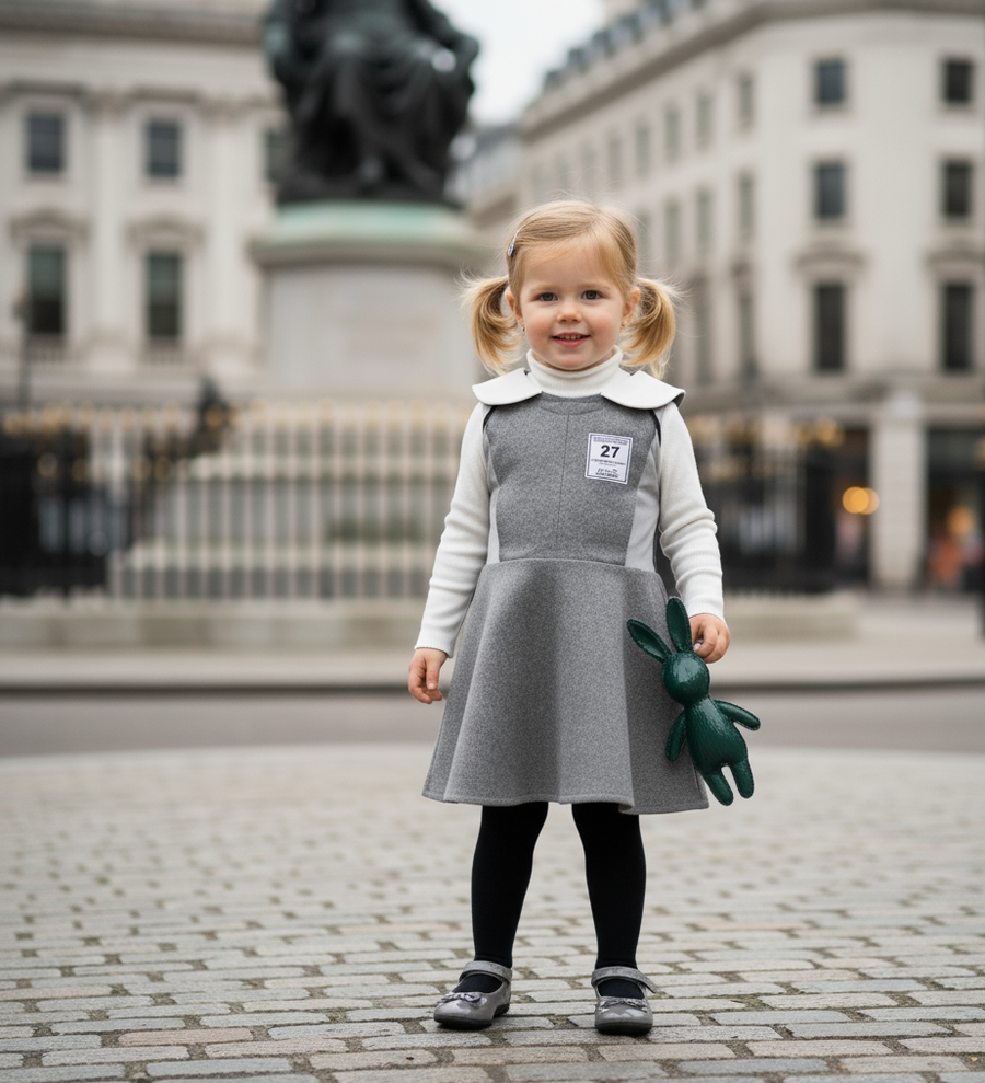 Girls Woolen Sleeveless Sporty Dress for winter/autumn Grey Velvet Ages 3-10