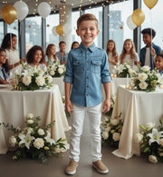 Boys Smart Casual Shirt Military Design Cotton Long Sleeve Top Ages 4-9Y School