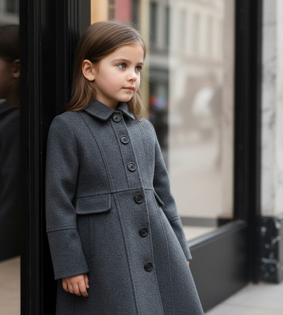 Girls Vintage Wool Winter Coat autumn 3-4-5-6-7-8-9Y  Thick Warm Long Overcoat