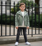 Boys' Velvet Jacket 3-9Y  Light Grey & Green Stylish Fall/Winter Casual top kids