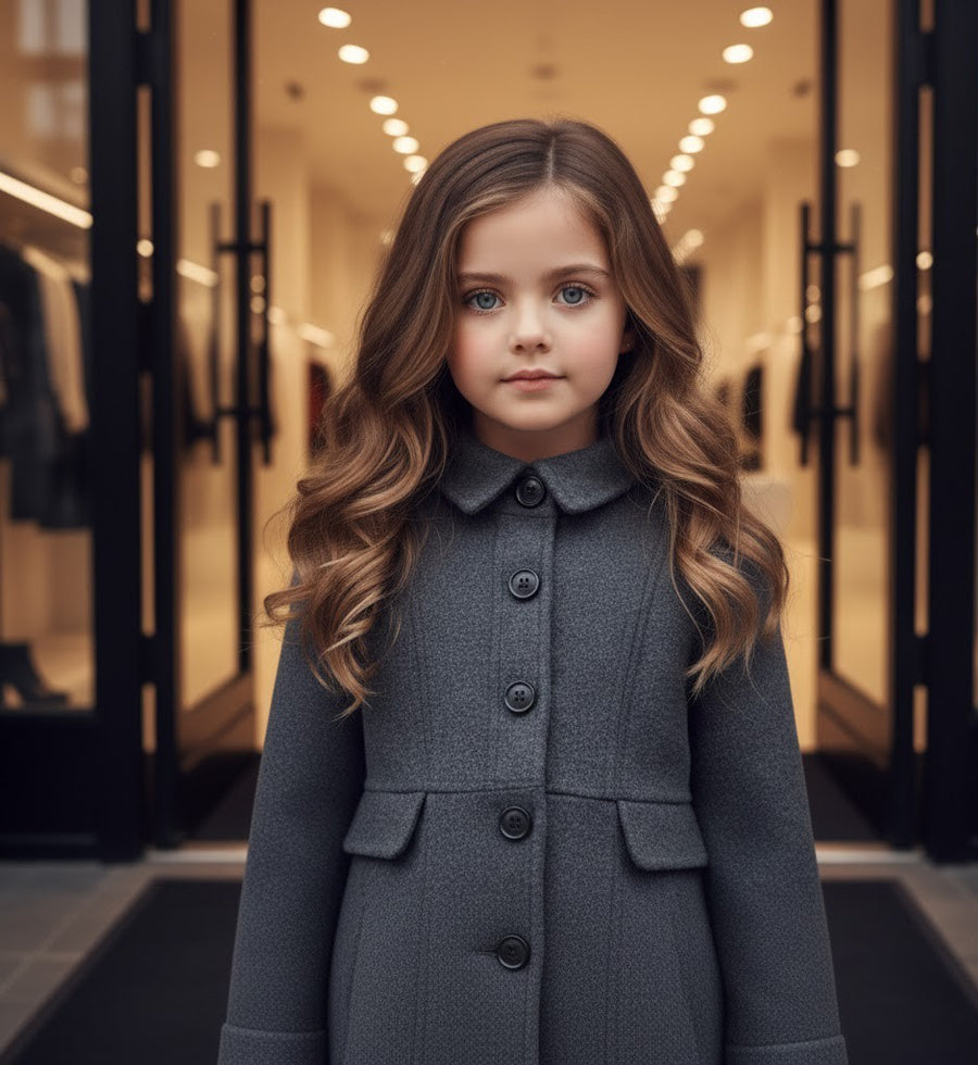 Girls Vintage Wool Winter Coat autumn 3-4-5-6-7-8-9Y  Thick Warm Long Overcoat