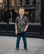 Boys Smart Casual Shirt Military Design Cotton Long Sleeve Top Ages 4-9Y School