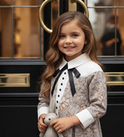 Vintage Floral Patchwork Doll Collar Dress girls 3-7Y  Elegant A-line Mid-Sleeve