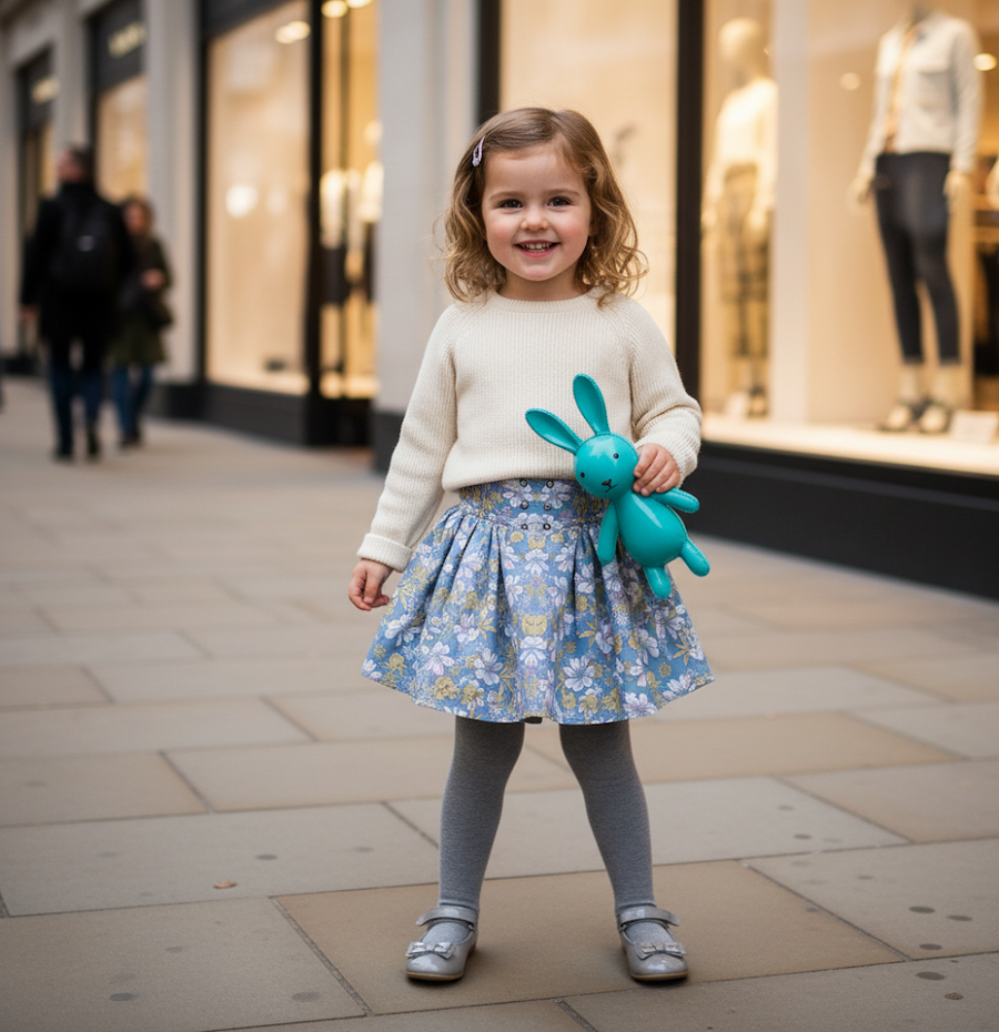 Girls Blue Floral Cotton Skirt beautiful Flared Skirt all season 3-4-5Y toddler