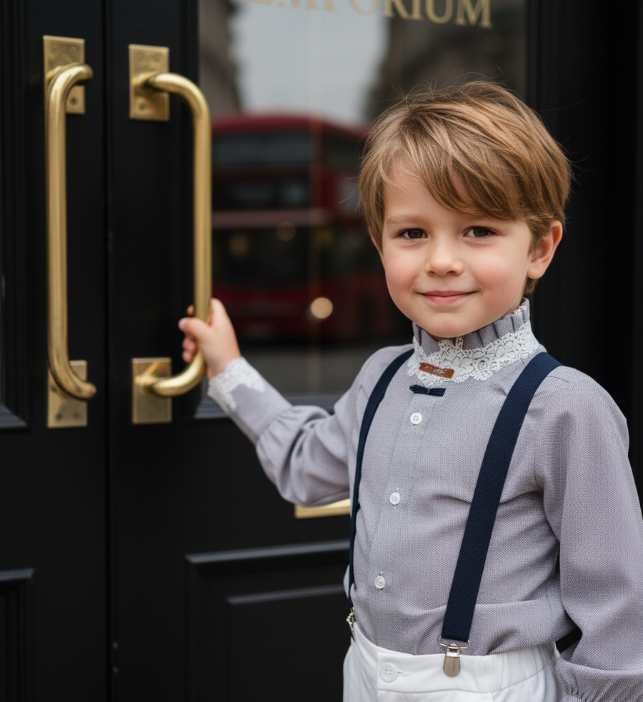 Boys & Girls Cotton Shirt 3-4-5y Vintage Lace  Full Sleeve Royal-Inspired Design