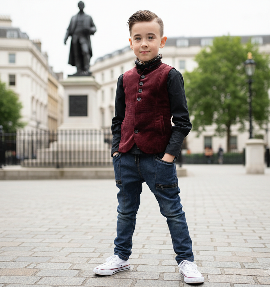 Boys Vintage  Waistcoat top 3–9Y  Sleeveless Velvet Cotton Uniform Vest for Kids