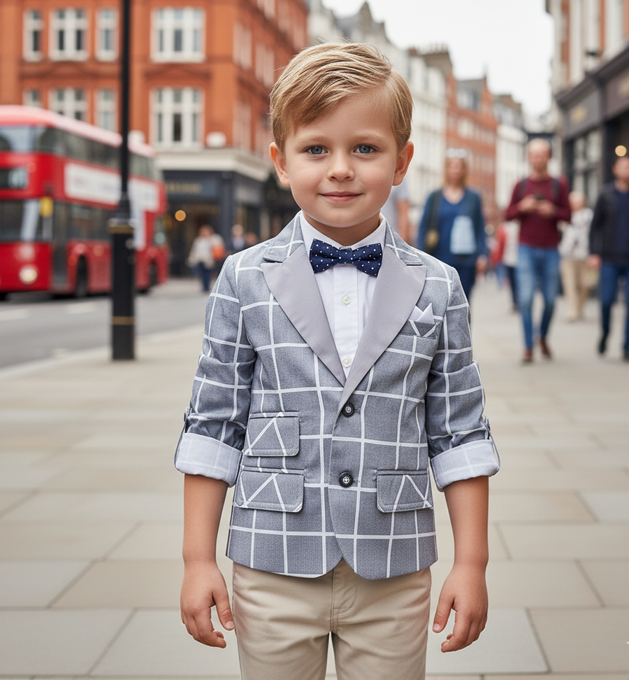 Boys  plaid Blazer4-9Y Light fabric Cotton Casual Jacket brithday wedding top