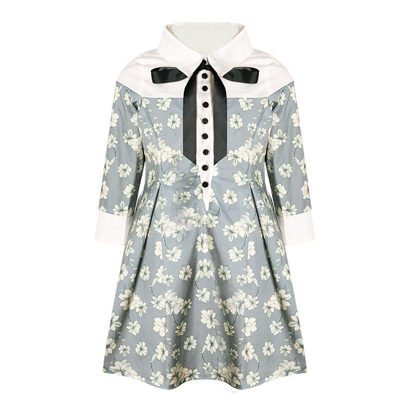 Vintage Floral Patchwork Doll Collar Dress girls 3-7Y  Elegant A-line Mid-Sleeve