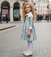 Vintage Floral Patchwork Doll Collar Dress girls 3-7Y  Elegant A-line Mid-Sleeve