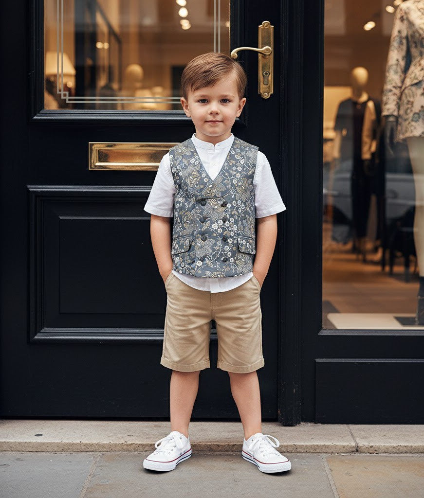 Vintage Floral Boys' Waistcoat Casual Green Flower Toddler Vest Ages 2-7Y XMAS