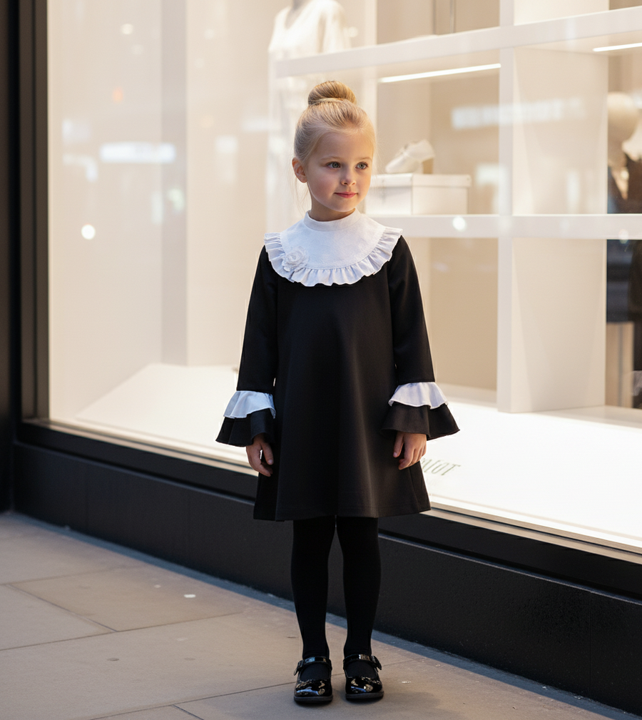 Girls Vintage Black A-Line Princess Dress autumn baby doll 3–4-5 Years clearance