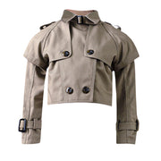 Girls' Cotton Trench Coat 4-14Y short Windproof Jacket vintage toddler teenager