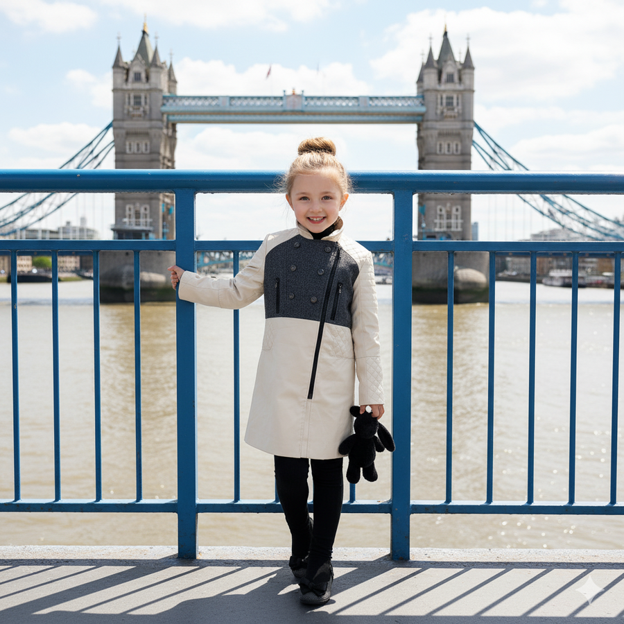 High Quality Girls autumn trench coat 3-12Y windproof beige jacket long sleeve