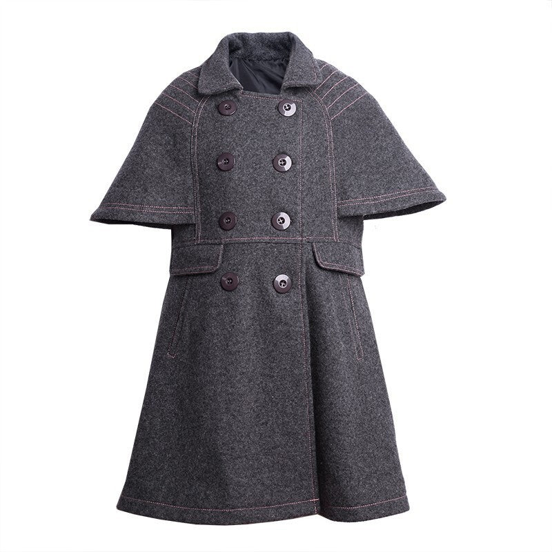 LAVANZEY Girls Cashmere Long Coat – Wine Red Baby Doll Cape (3–9 Yrs)