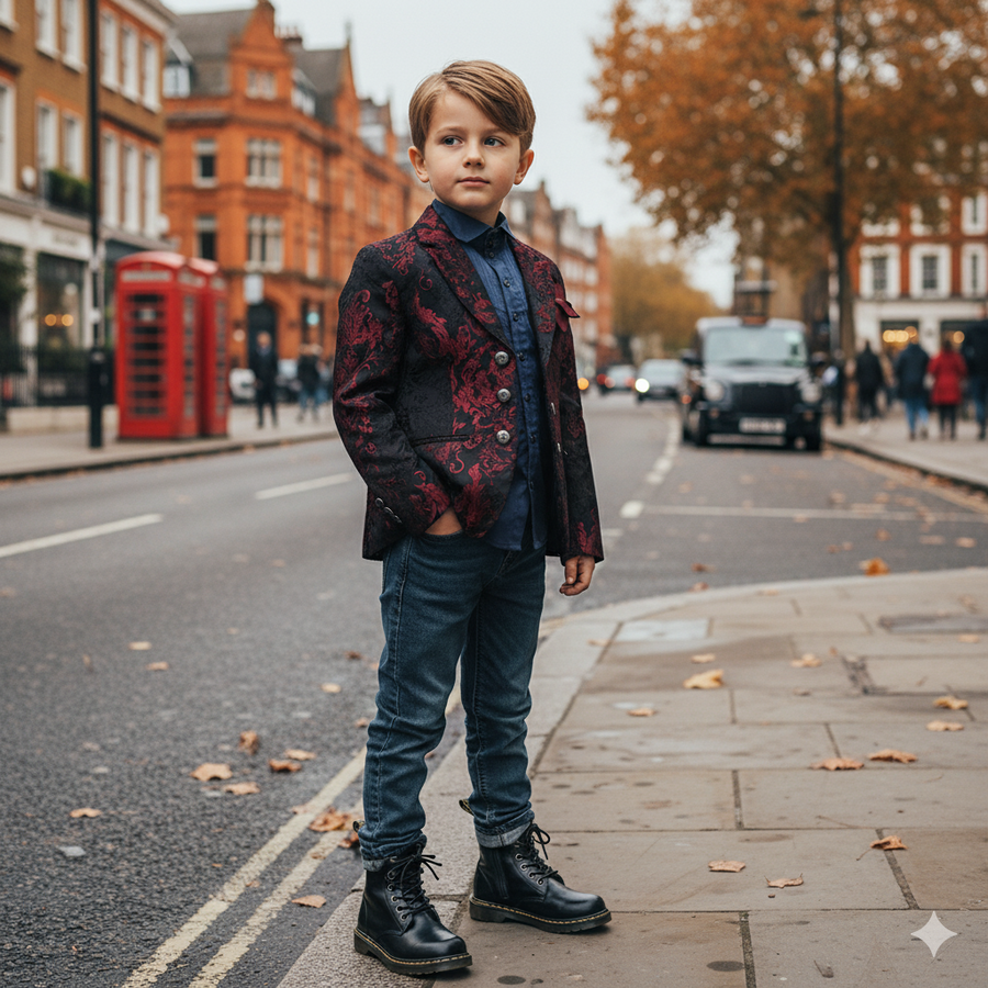 Boys red black Blazer 4-12Y Slim Fit Tuxedo Jacket for brithday christmas Party