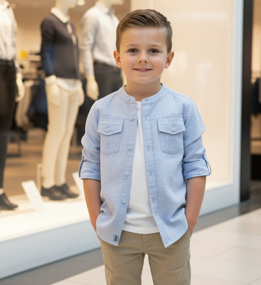 Boys Linen Cotton Long Sleeve Shirt Casual & Versatile Top for Ages 4-14 Years