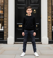 Boys Stretch Denim Casual jeans navy Blue & Black Cotton Trousers (4–12Y) kids