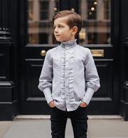Boys' Vintage Light Blue Gray Shirt Long Sleeve 3–14Y Versatile Style easy match