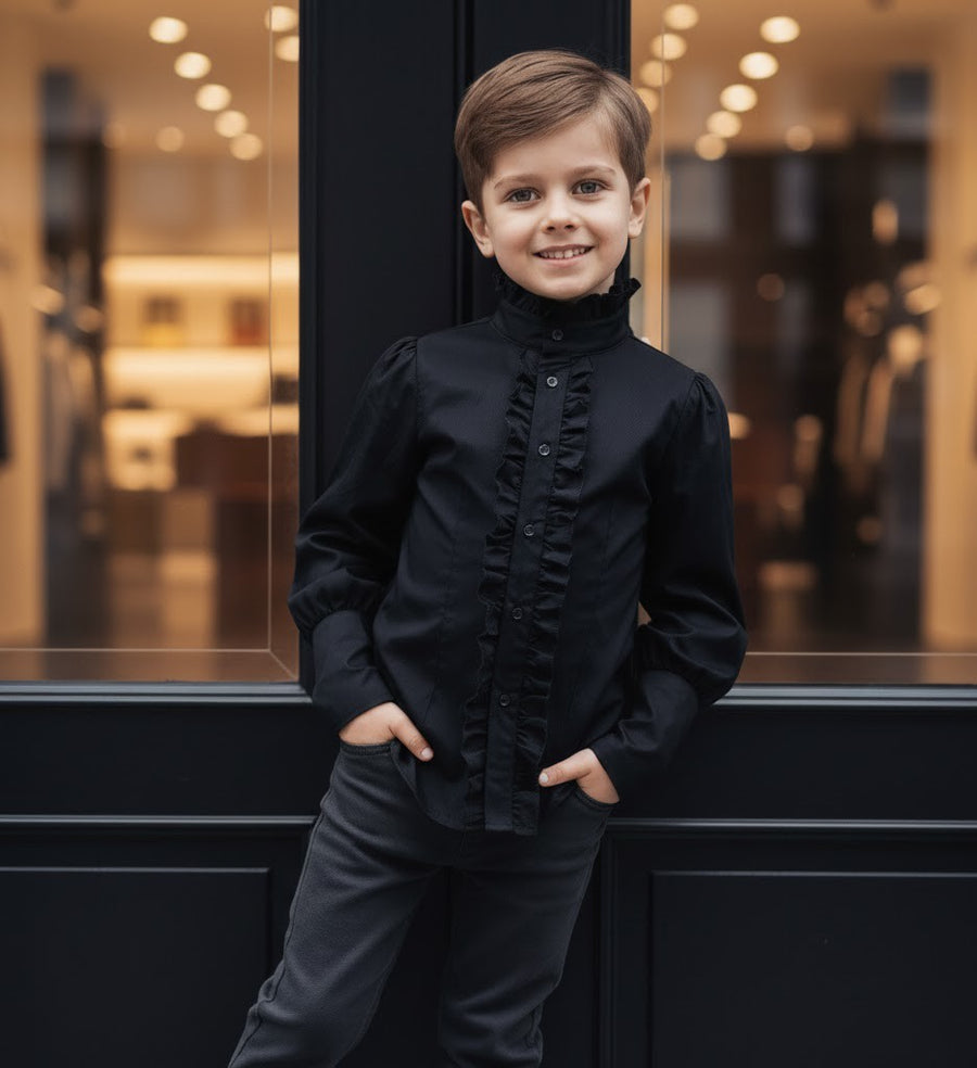 Boys Black Cotton Shirt 3-5Y  Vintage Prince Long Sleeve  birthday top for Kids