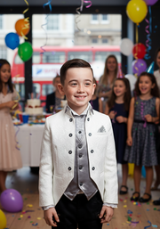 Boys Slim Fit Tuxedo Blazer 4-7Y  Jacquard Satin Jacket Xmas birtday party wear