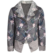 Girls Velvet Blazer 3-4-5-6-7-8-9ys Silver Grey floral Jacket with Lace Collar