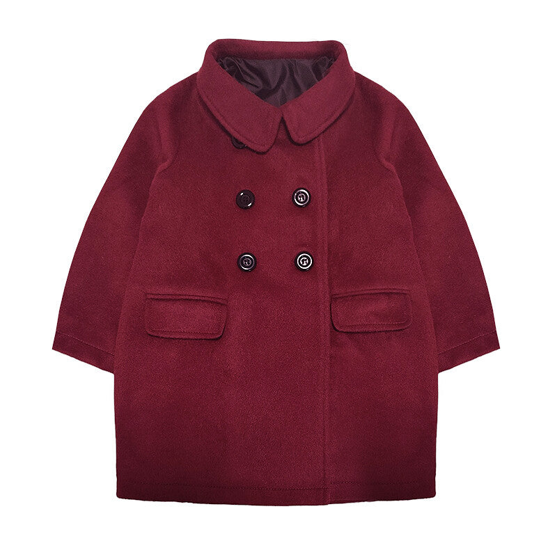Girls Cashmere autumn Coat Baby Doll Style 2-3-4-5Years old Wine Red toddler