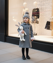 Girls Light Gray Wool Coat with Detachable Ruffled Cuffs – Elegant & Warm 3-9Y