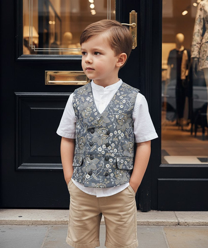 Vintage Floral Boys' Waistcoat Casual Green Flower Toddler Vest Ages 2-7Y XMAS