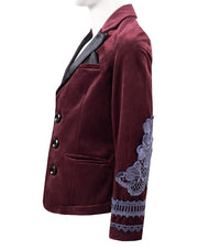 Boys Dark Red Velvet Blazer Vintage Style with Lace party xmas wear 6–14 Yrs
