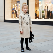 High Quality Girls autumn trench coat 3-12Y windproof beige jacket long sleeve