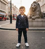 Boys Velvet Suit Set 3-10Y Navy Blazer & Trousers Casual & Stylish clearance