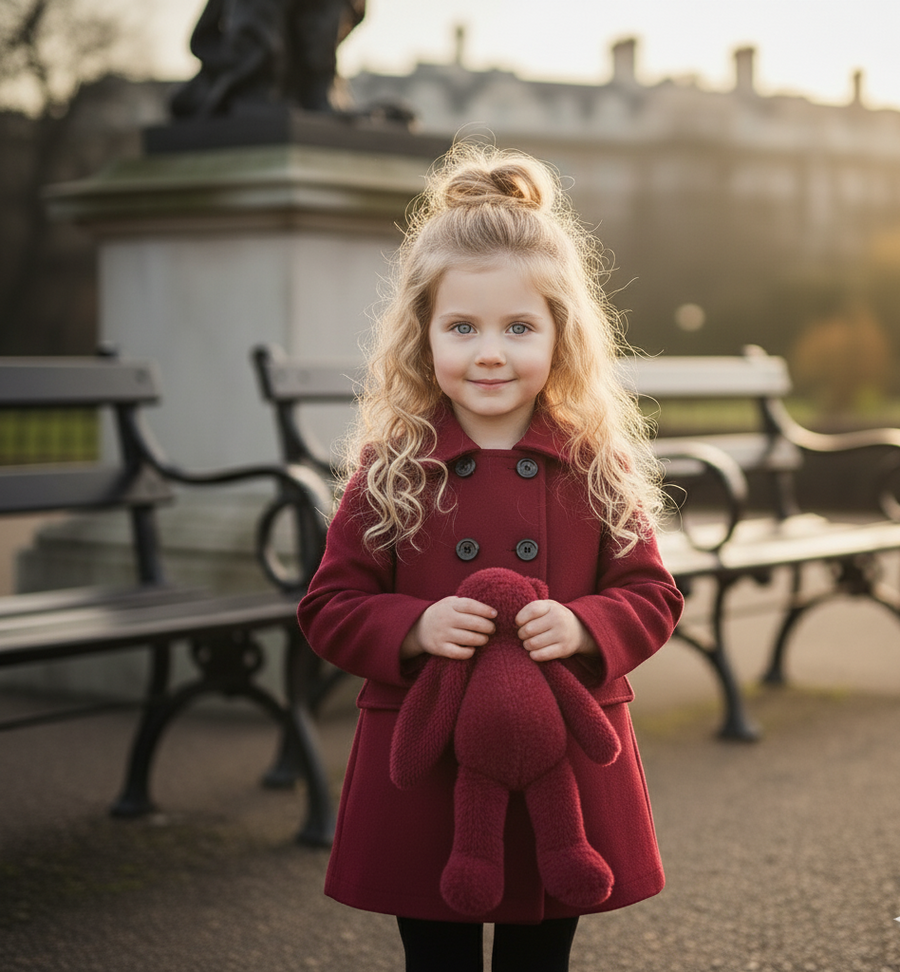 Girls Cashmere autumn Coat Baby Doll Style 2-3-4-5Years old Wine Red toddler