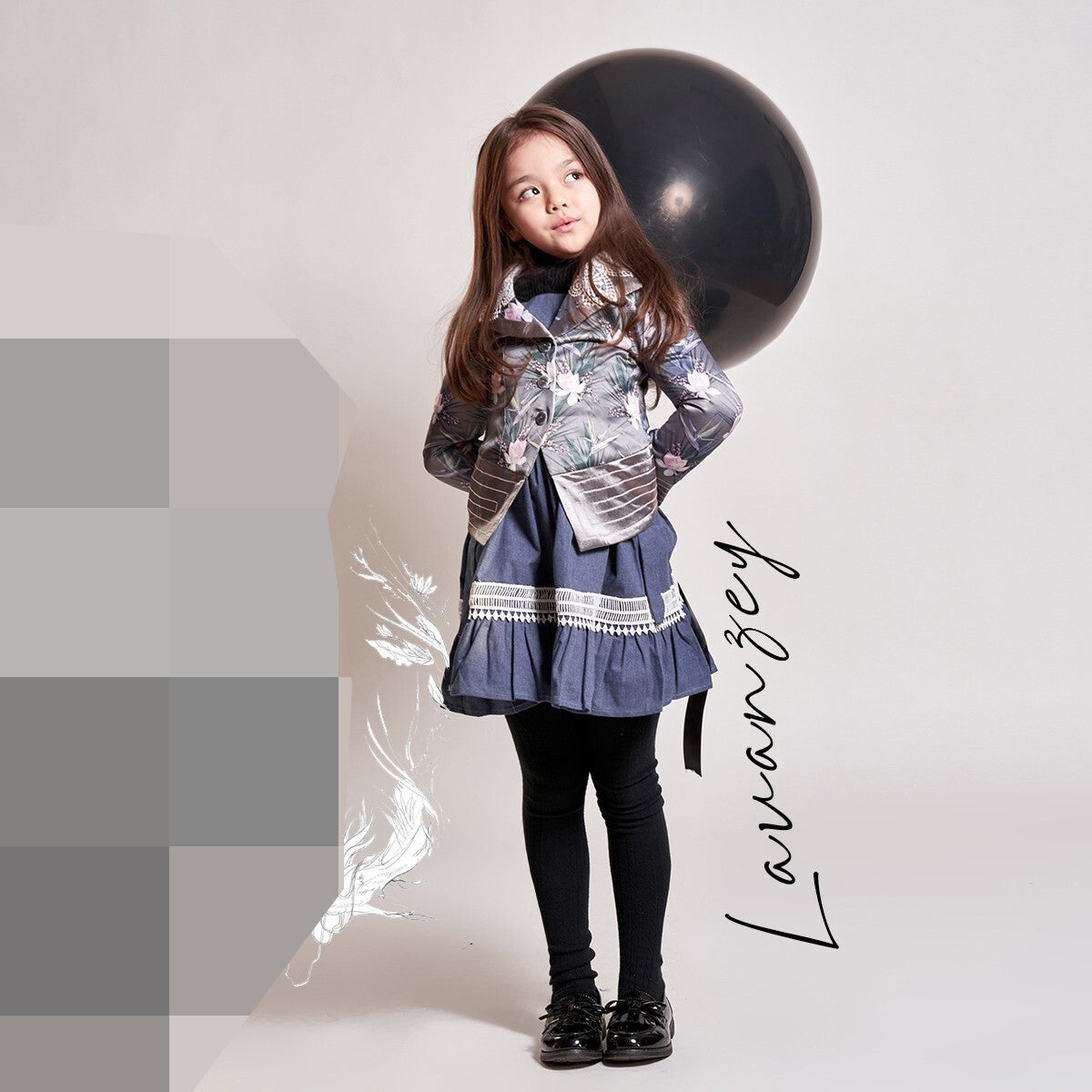 Girls Velvet Blazer 3-4-5-6-7-8-9ys Silver Grey floral Jacket with Lace Collar