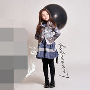 Girls Velvet Blazer 3-4-5-6-7-8-9ys Silver Grey floral Jacket with Lace Collar