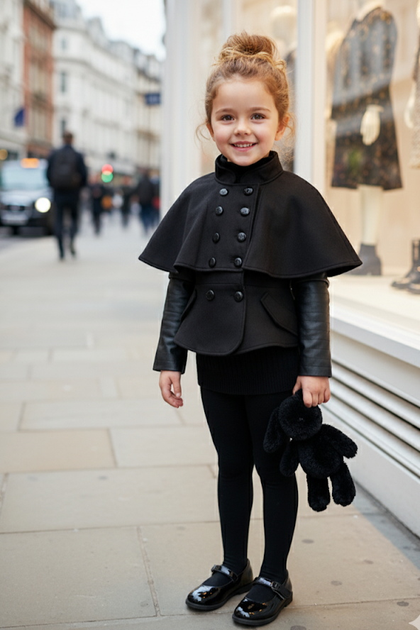 Girls winter/autumn Black Wool Cape Coat 3-4Y Cute Baby Doll Style warm top