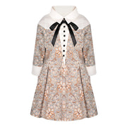 Vintage Floral Patchwork Doll Collar Dress girls 3-7Y  Elegant A-line Mid-Sleeve