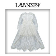 Vintage snow white Long Lace Fairy Dress for Girls Extra Long Hollow Design 2-4Y