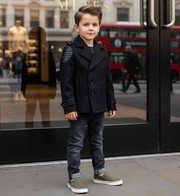Boys Winter short black Cashmere Coat 3-7Y Double Breasted Warm Jacket 2025