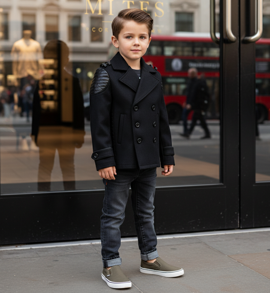 Boys Winter short black Cashmere Coat 3-7Y Double Breasted Warm Jacket 2025