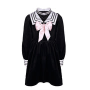 Girls Vintage Dresses 4-5Y  Navy-Inspired Black Velvet A-Line Swing clearnace