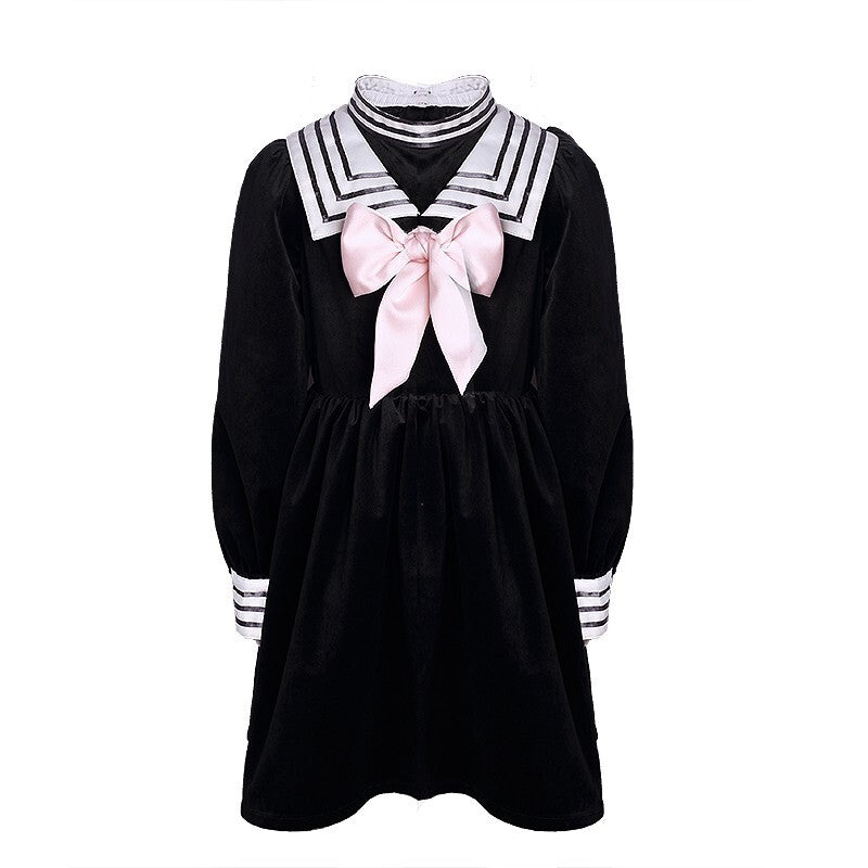 Girls Vintage Dresses 4-5Y  Navy-Inspired Black Velvet A-Line Swing clearnace