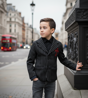 Boys Black Wool/cashmere  Blazer 3-9Y Vintage Style Winter warm Jacket for Kids