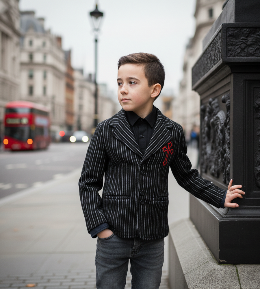 Boys Black Wool/cashmere  Blazer 3-9Y Vintage Style Winter warm Jacket for Kids
