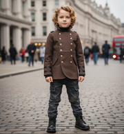 Kids vintage Military Style Cotton Jacket3-9Y Boys Formal Uniform Trench Coat