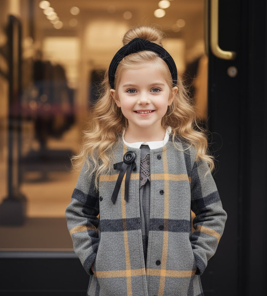 Girls Autumn Coat 2025 Plaid pattern Wool-Blend Baby-Doll Style Ages 2–3-4Y