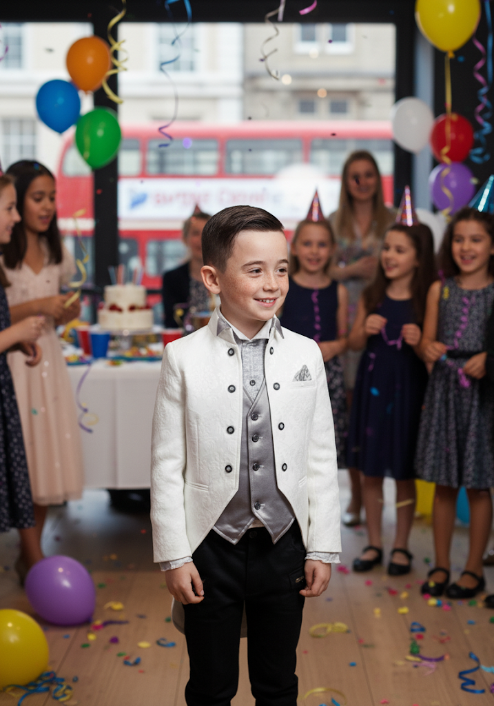 Boys Slim Fit Tuxedo Blazer 4-7Y  Jacquard Satin Jacket Xmas birtday party wear