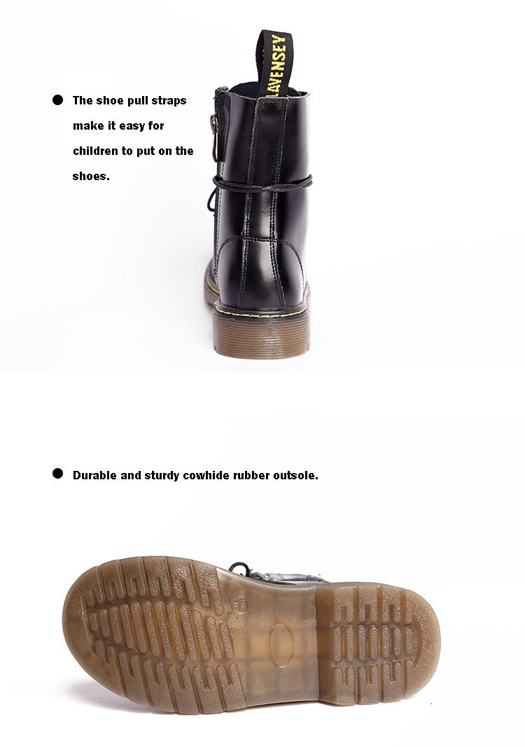 Kids Black Matte Leather Boots great gift winter Premium Cowhide Xmas shoes