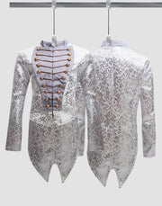 Boys Silver Brocade Tailcoat Suit Tuxedo 6–14Y Vintage Formal blazer Xmas Party